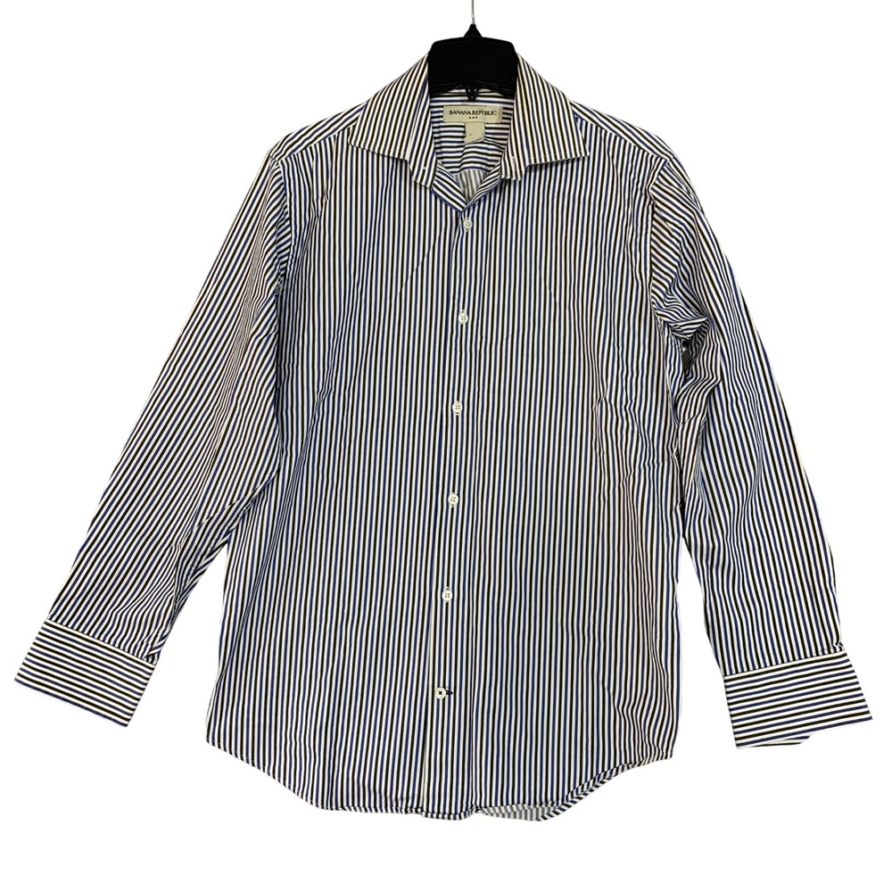 Banana Republic Men's M Blue White Striped Button Down Shirt Cotton